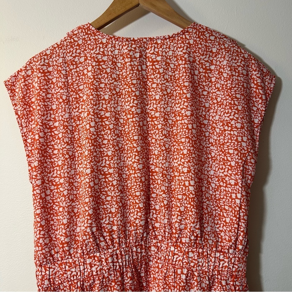 ICHI | Orange & White Floral Sheath Dress Size Medium - Picture 9 of 10